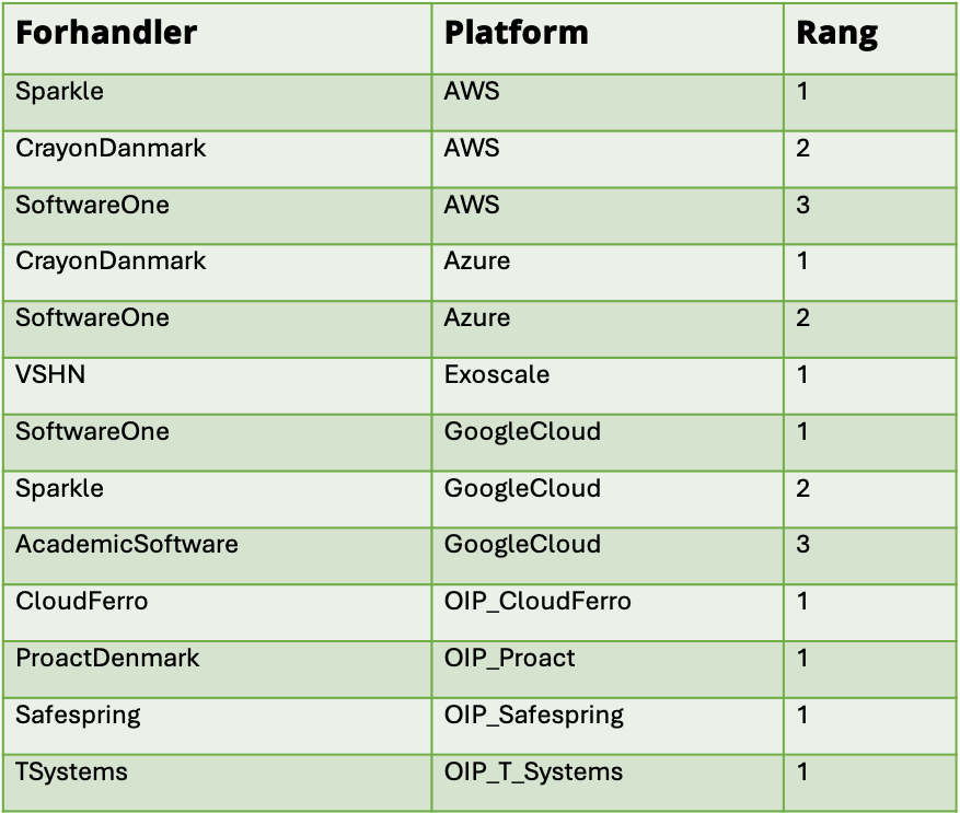 liste med navn på 13 forhandlere af IT-services i skyen