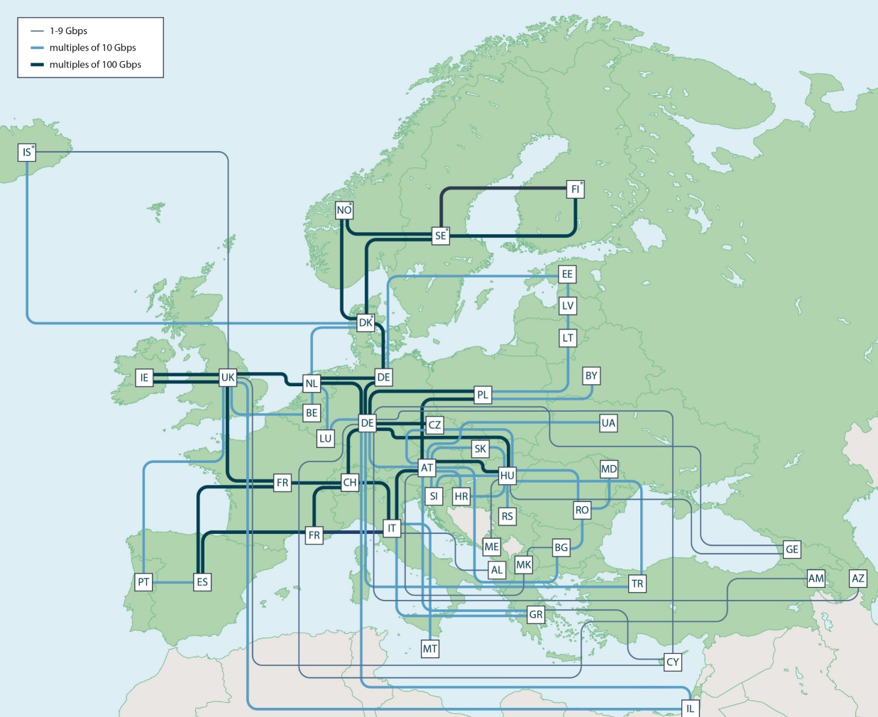 Kort over GÉANT netværk
